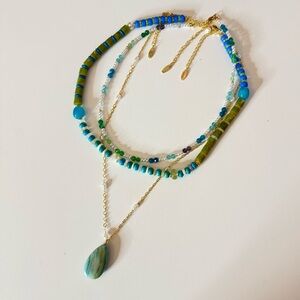 Serefina- Anthropologie Blue Green Beaded Layered Necklace Set NWOT